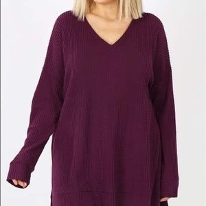 New Junior's Cute Boutique Dark plum waffle top